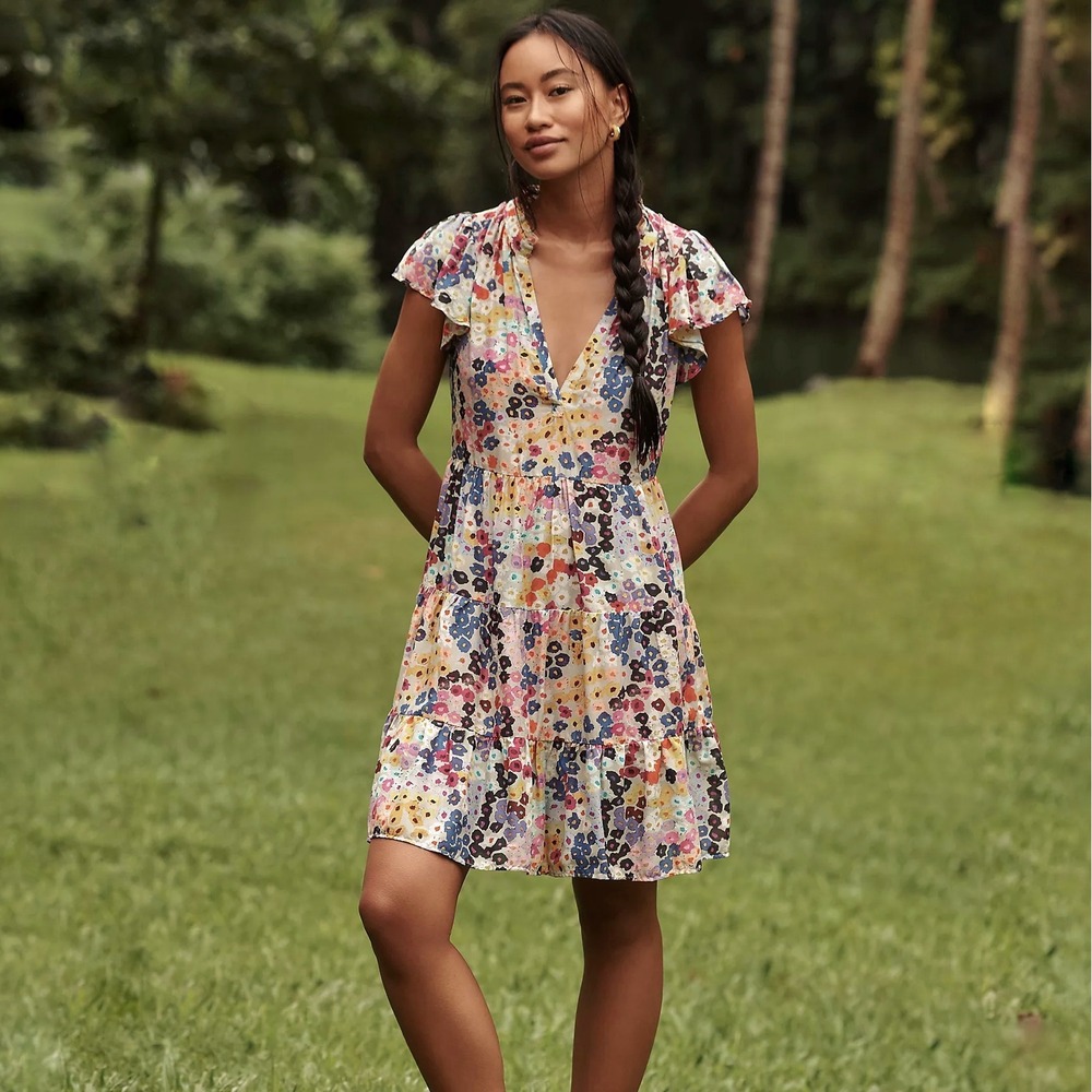 Anthropologie‎ | Celandine Peggi Kroll | Shelbie Floral Tiered Mini Dress Size S